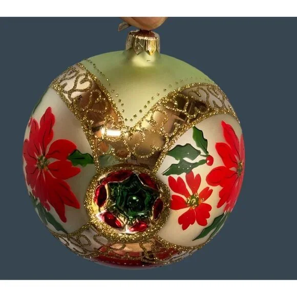 Crown Reflections Red Poinsettia Indented Blown Glass Ornament 4 1/2" Poland - Picture 1 of 6
